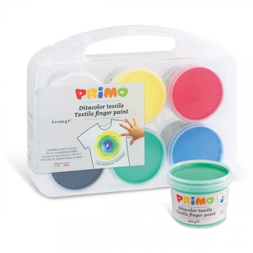 Prstové barvy na textil PRIMO, sada x 100g, kelímky, PP box