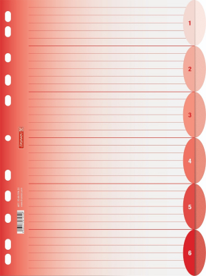 Rozlišovač do šanonu nebo do kroužkových pořadačů A4, 6 oddílů, červený