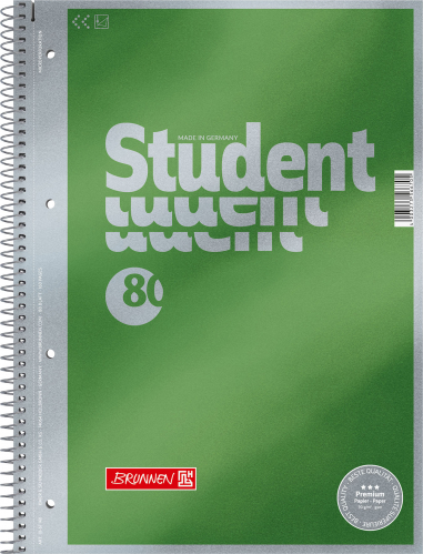 Collegeblock A4 bez linek, zelené metalické desky