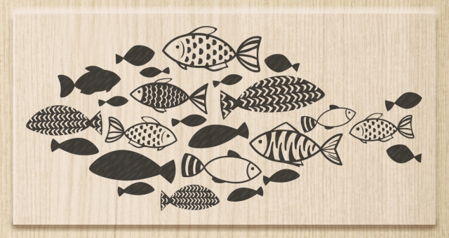 detail Dřevěné razítko 9,5x4,7cm, Hejno ryb