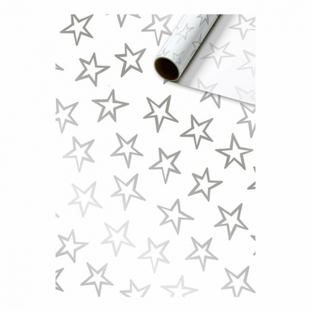 detail Dárkový papír role 50 x 500cm, stříbrné hvězdy