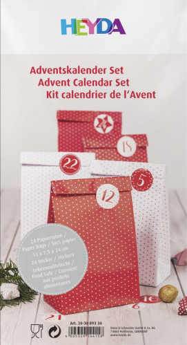 Adventní kalendář, set papírových sáčků, červená/bílá puntík
