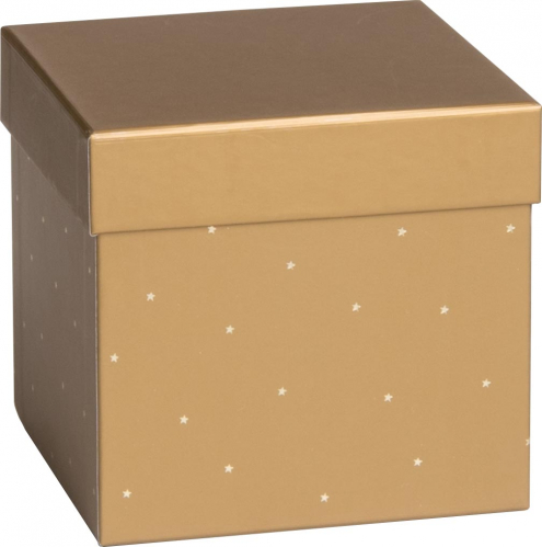 Dárková krabička 13.5x13.5x12.5cm, Hvězdičky, zlatá