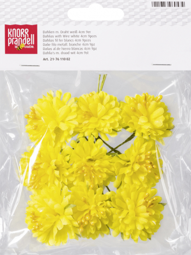 Papírová květina Dahlia 4cm, 9ks, žlutá