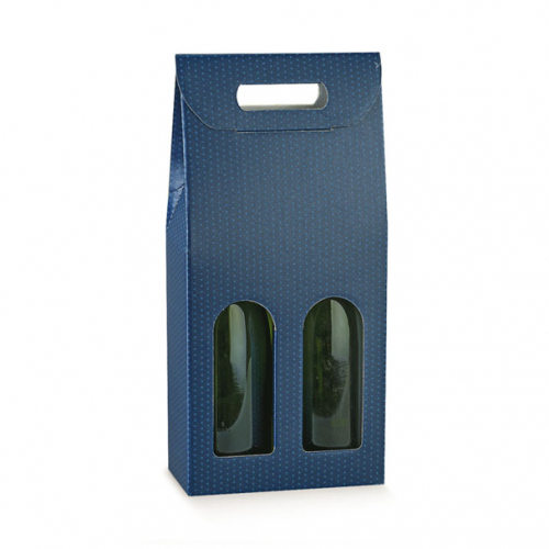 Dárkový skládací box na 2 lahve 18x9x38,5cm, Modrý puntík